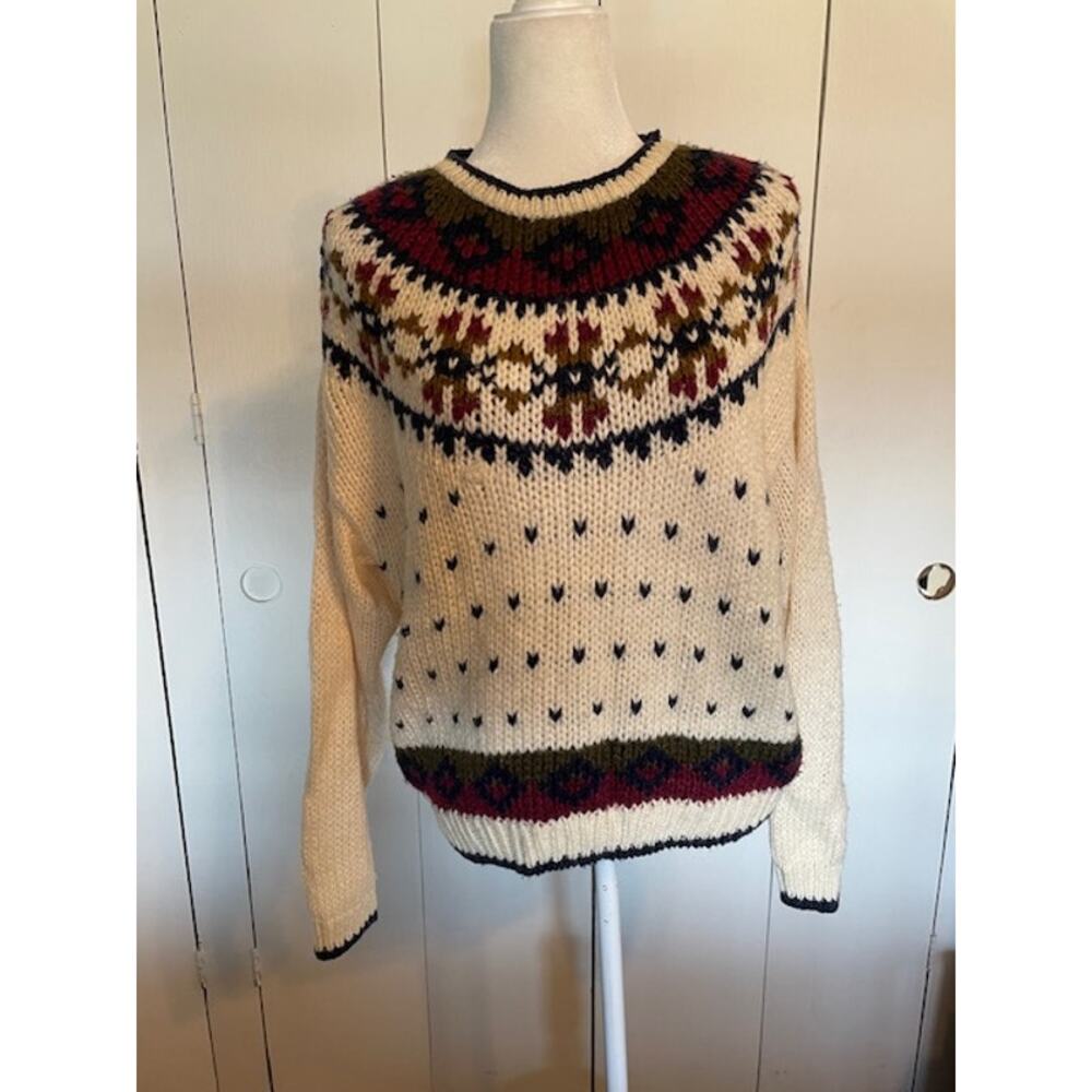 Vintage Nuggets Fairisle Style Sweater Cream Women Size Large